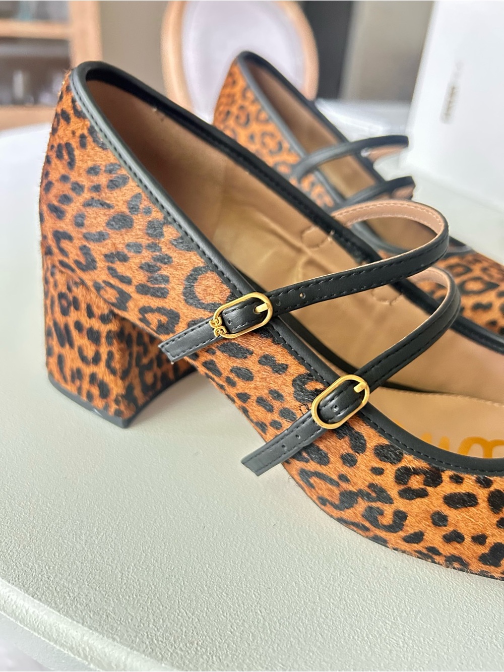 Sam Edelman Sarah Leopard Print Calf Hair Mary Jane Block Heels Size 8.5 - Picture 5 of 11